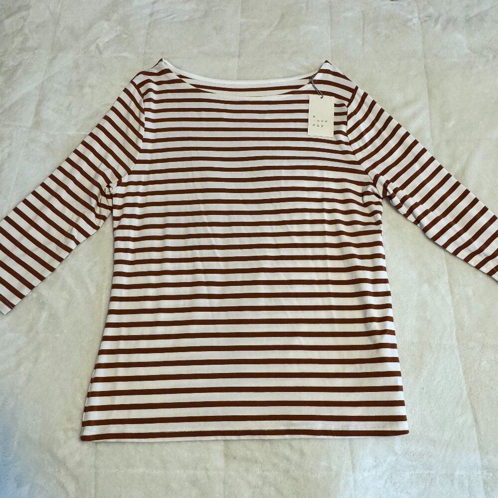 A New Day Rust/White Striped top size L NWT